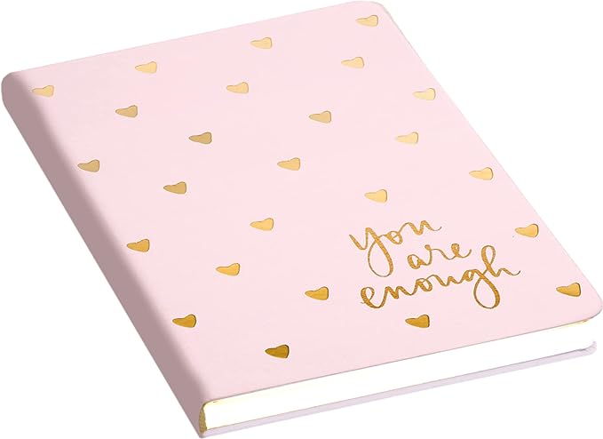 Dayna Lee Heart Lined Journal Notebook, Die Cut Hardcover, A5 Writing Journal, 256 Ruled Pages, Ribbon Bookmark, Lay Flat, Notebook for Work or School, “You are Enough” (Pink, 6x8 inches, Eccolo)