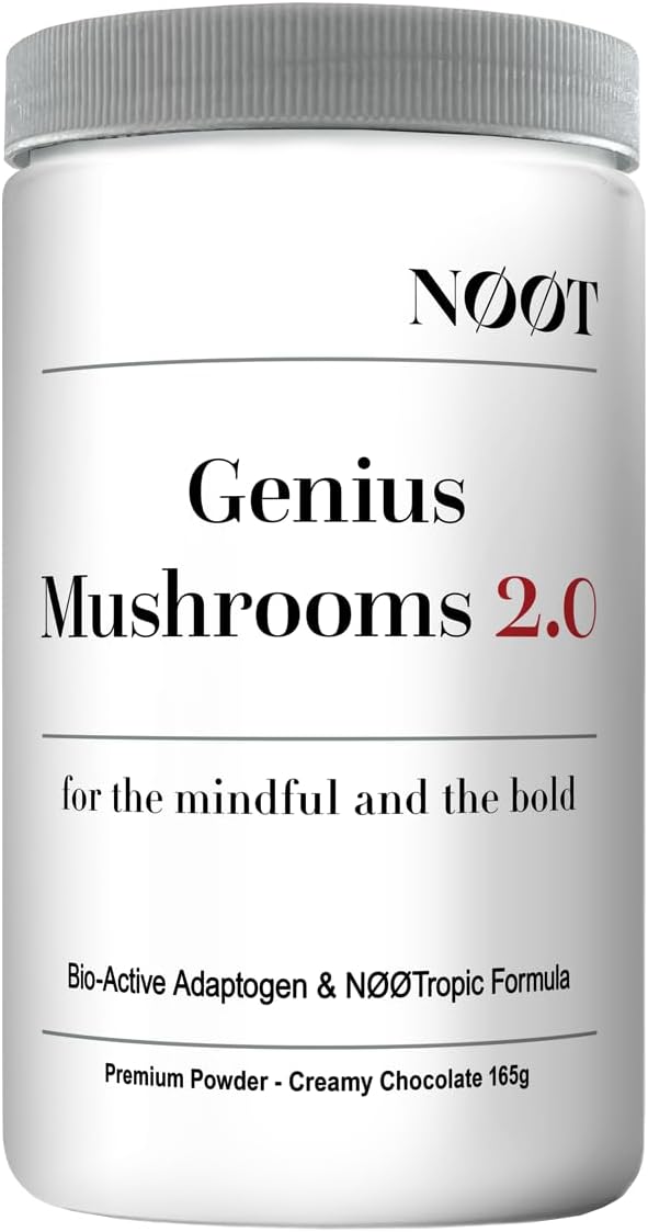 Genius Mushrooms 2.0 - Nootropic Mushroom Supplement, Cocoa Powder with Lions Mane, Reishi, Chaga & Cordyceps, Adaptogens Supplements, Biohacking Products, Adaptogen Drink Mix, 1 Month Supply
