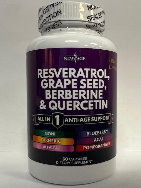 NEW AGE Resveratrol, Berberine, Grape Seed Extract, Quercetin, Polyphenol Supplement for Women and Men with Noni Extract, N-Acetyl Cysteine, Acai Extract - 120 Capsules