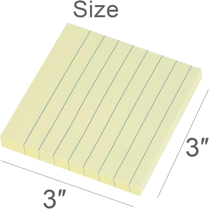 Vanpad Lined Sticky Notes 3x3 Inches, Light Yellow Ruled Self-Stick Pads, Easy to Post for Home, Office, Notebook, 8 Pads/Pack