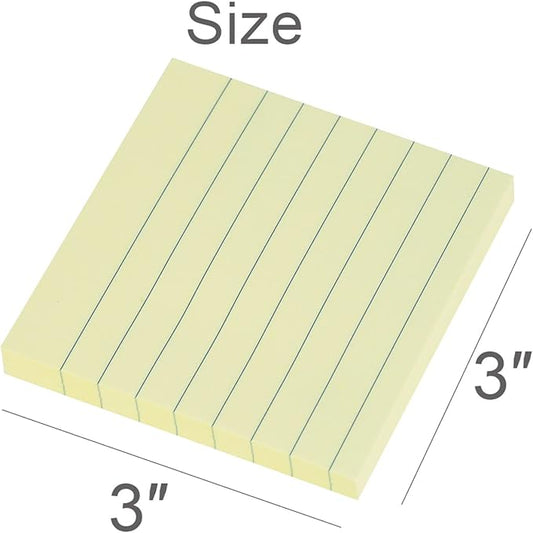 Vanpad Lined Sticky Notes 3x3 Inches, Light Yellow Ruled Self-Stick Pads, Easy to Post for Home, Office, Notebook, 8 Pads/Pack