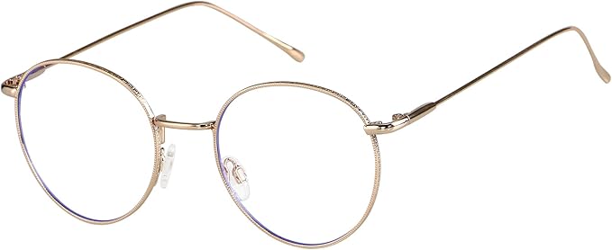 ANDWOOD Blue Light Blocking Glasses Women Men Small Face Computer Clear Bluelight Blocker Super Lightweight Metal Frame Round