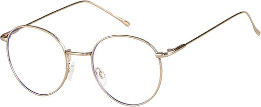 ANDWOOD Blue Light Blocking Glasses Women Men Small Face Computer Clear Bluelight Blocker Super Lightweight Metal Frame Round