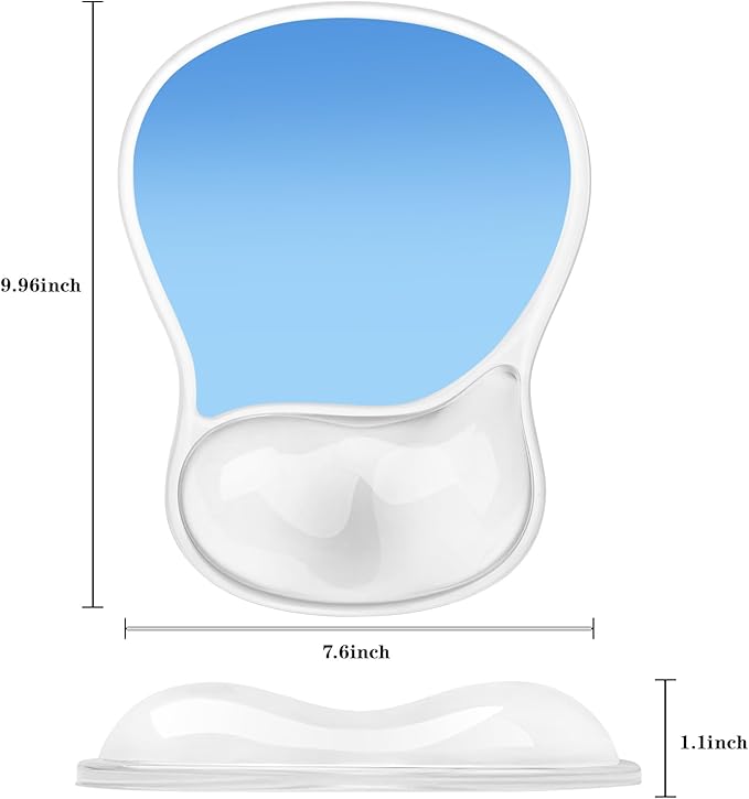 Mouse Pad with Wrist Rest,Ergonomic Mouse Pad with Comfortable Gel Wrist Rest Support and Non-Slip PU Base for Easy Typing Pain Relief, Durable and Washable (Transparent Blue Gradient)