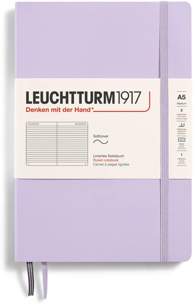 LEUCHTTURM1917 - Notebook Softcover Medium A5-123 Numbered Pages for Writing and Journaling (Lilac, Ruled)