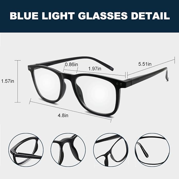 Blue Light Blocking Glasses, Blue Blocker Computer Glasses for Men Women, Anti Glare 400 UV & Eye Strain Fake Square Glasses