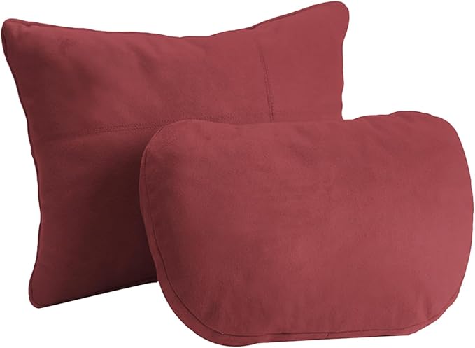 2PCS Car Pillow for Car Neck Pillow for Driving Seat Lumbar Support Soft Cushion with Extra Filling Accessories Back Support for Travel Nap and Trips Sleeping(Red, Head and Lumbar)
