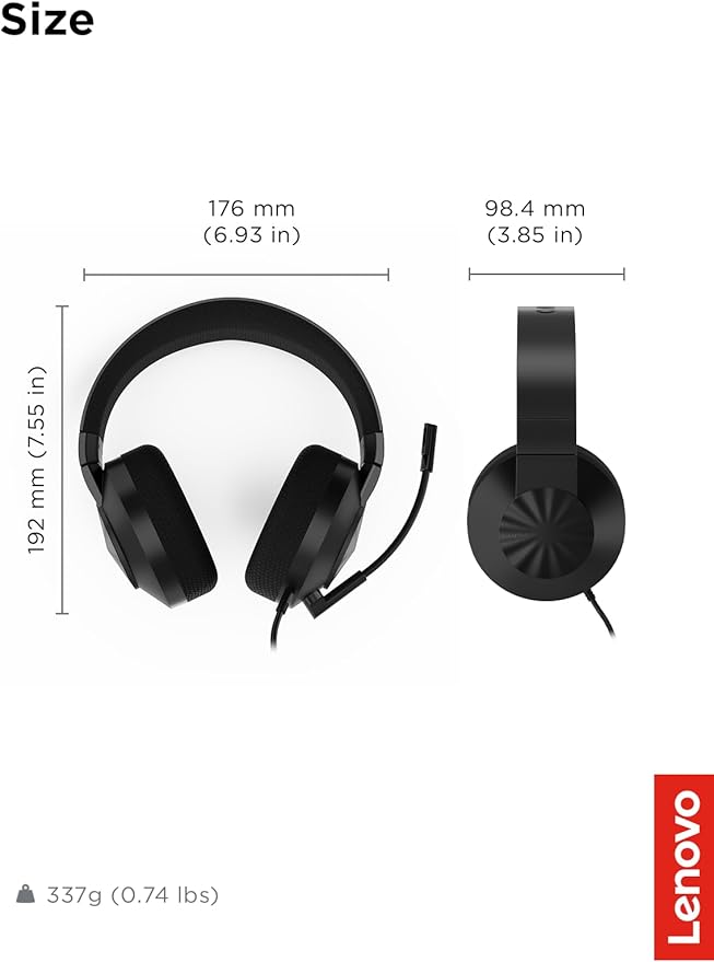 Lenovo H210 Wired Gaming Headset - 3.5mm Connection, Flip-to-Mute Noise-Cancelling Microphone, Breathable Ear Cups - Black