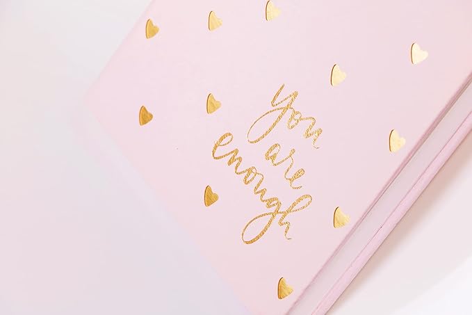 Dayna Lee Heart Lined Journal Notebook, Die Cut Hardcover, A5 Writing Journal, 256 Ruled Pages, Ribbon Bookmark, Lay Flat, Notebook for Work or School, “You are Enough” (Pink, 6x8 inches, Eccolo)