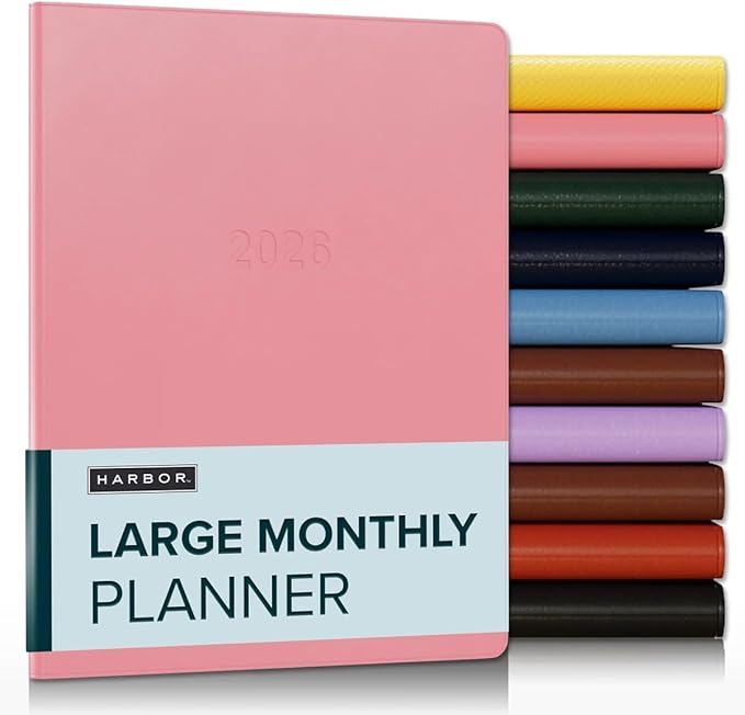 Harbor Large Monthly Planner 2025-2026, Calendar Planner and Notebook, Durable Faux Leather, 14 Months, 96 Pages, Softcover & Lightweight - Cambridge Flamingo - 9.75x7.5"