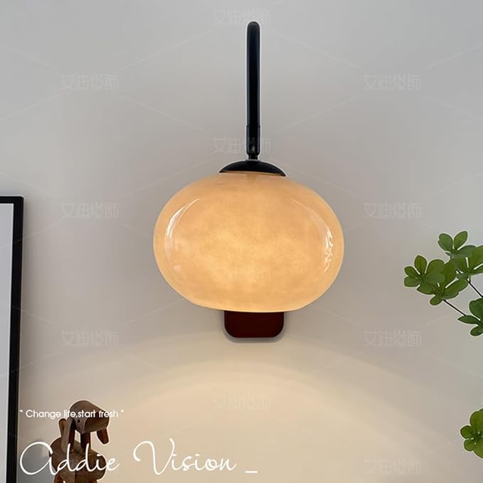Modern Decoration Wall Sconce Mid Century with White Milk Glass Vintage Industrial Wood Wall Light Hardwired Smoke Grey Amber Farmhouse Reading Wall Lamp for Bedroom Living Room Bedside