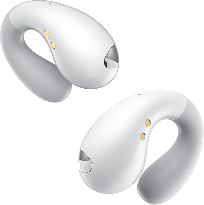 Open Ear Earbuds Wireless Bluetooth 5.3 Earphones, Flexible Clip On Ear buds with 36H Playtime LED Display Bone Conduction Headphones, Waterproof Light Weight Fit for Every Ear, Sport Elegant White