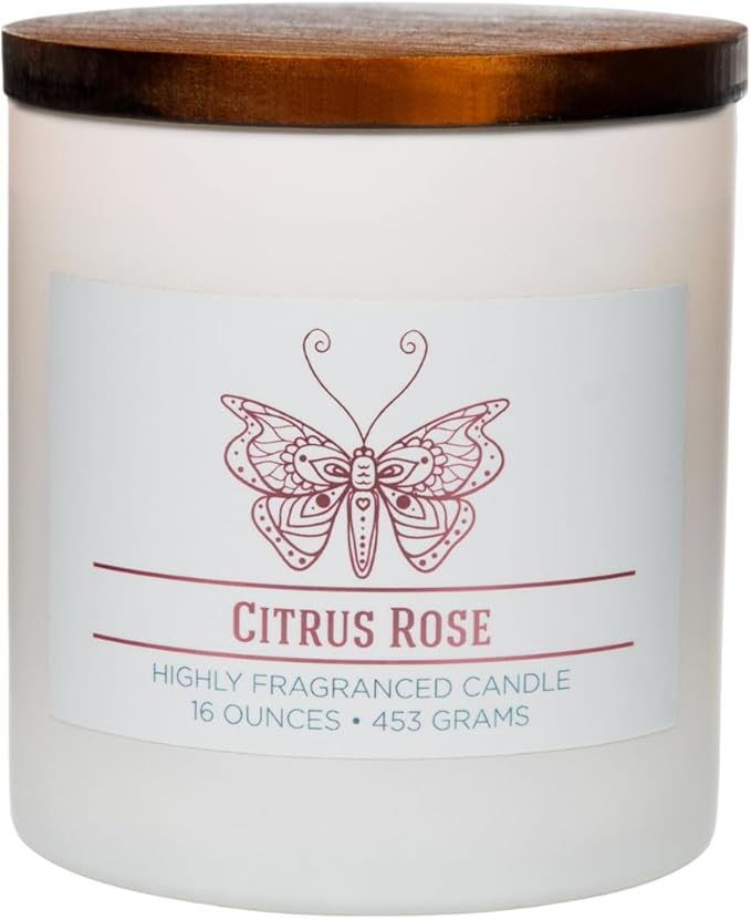 Carolina Citrus Rose Scented Candle, 16 oz Wellness Relaxing Aromatherapy Candle, 2 Wick White Jar Soy Blend Wax, Candles for Home, 60H Burn - Made in The USA