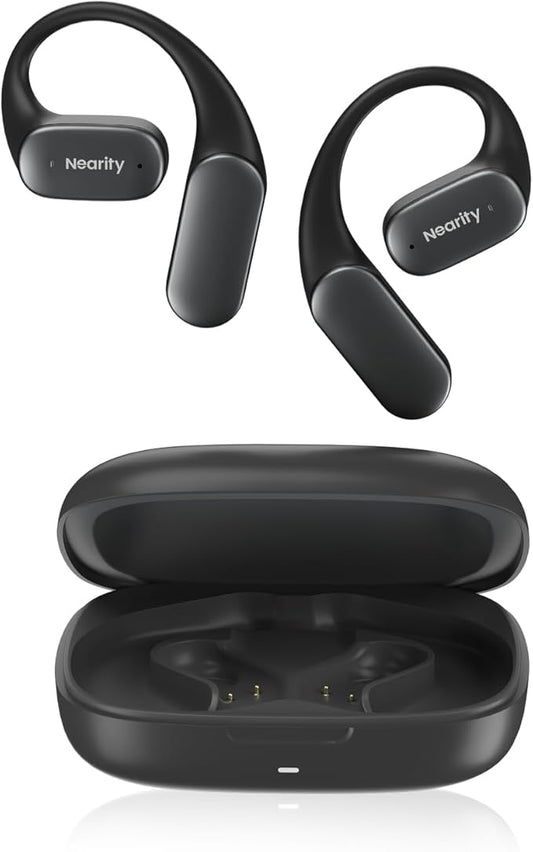 MemPod Fit 2 Open Ear Bluetooth Headphones,Wireless Earbuds with Deep Bass, Up to 45H Playtime with Charging Case, Ultra Comfort, Dual Connection, Air Conduction, for Phone/Mac Black