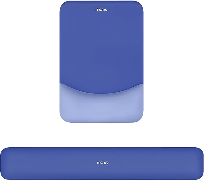 MOSISO Wrist Rest Support for Mouse Pad&Keyboard Set, Rectangular Ergonomic Mousepad Non-Slip Base Home/Office Pain Relief&Easy Typing Pad with Neoprene Cloth&Raised Curved Memory Foam, Royal Blue