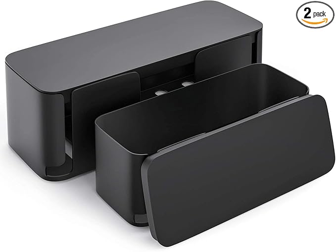 YECAYE 2 Pack Cable Management Box, Pet Friendly Cable Box Organizer for Home & Office, Child-Proof Floor Cord Cover, Cord Management and Cord Hider, Black