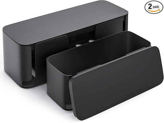 YECAYE 2 Pack Cable Management Box, Pet Friendly Cable Box Organizer for Home & Office, Child-Proof Floor Cord Cover, Cord Management and Cord Hider, Black