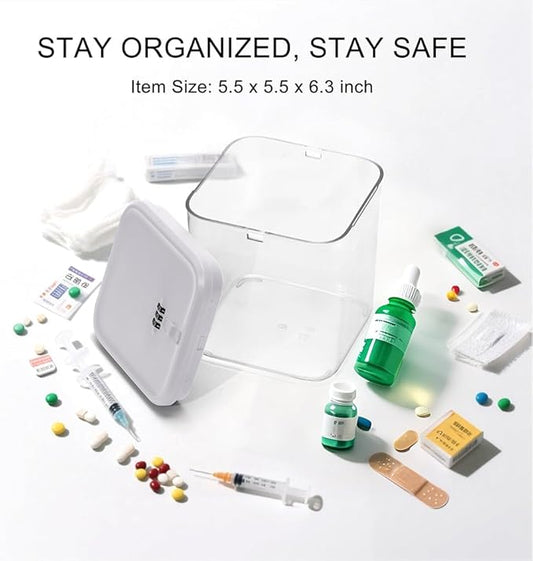 Clear Lockable Storage Box with Combination Lock - Heavy Duty Medicine,Food,Snack & Electronics Organizer Jar,Childproof Phone Jail,Gaming Device Lockbox Container Tank,Self Control Prize Bin (White)