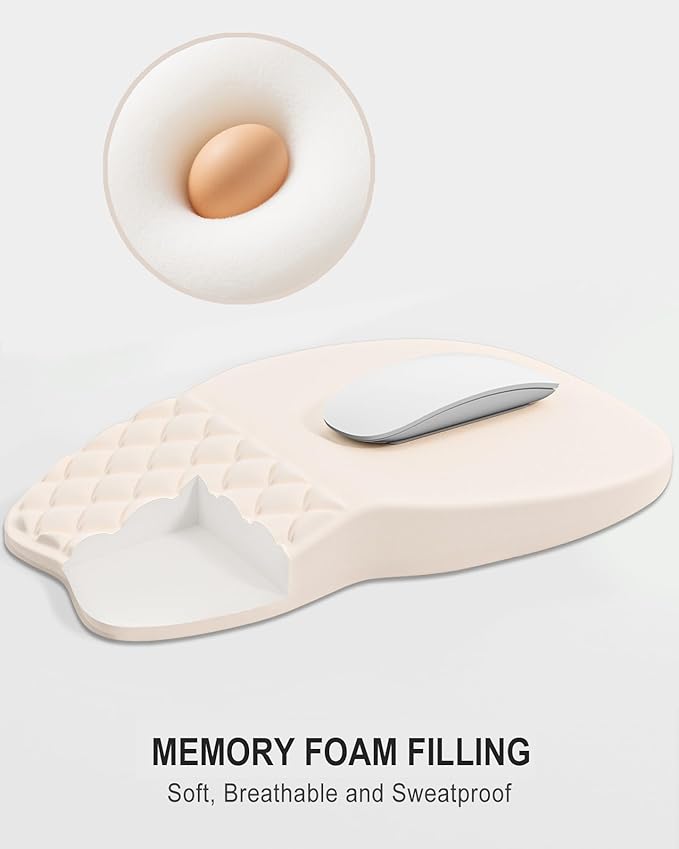 Auhoahsil Ergonomic Mouse Pad with Wrist Rest, Comfortable Slope Computer Mouse Mat with Wrist Support, Memory Foam Filling, Non-Slip Silicone Base, Pain Relief, for Gaming & Work, 8 x 12 in, Beige