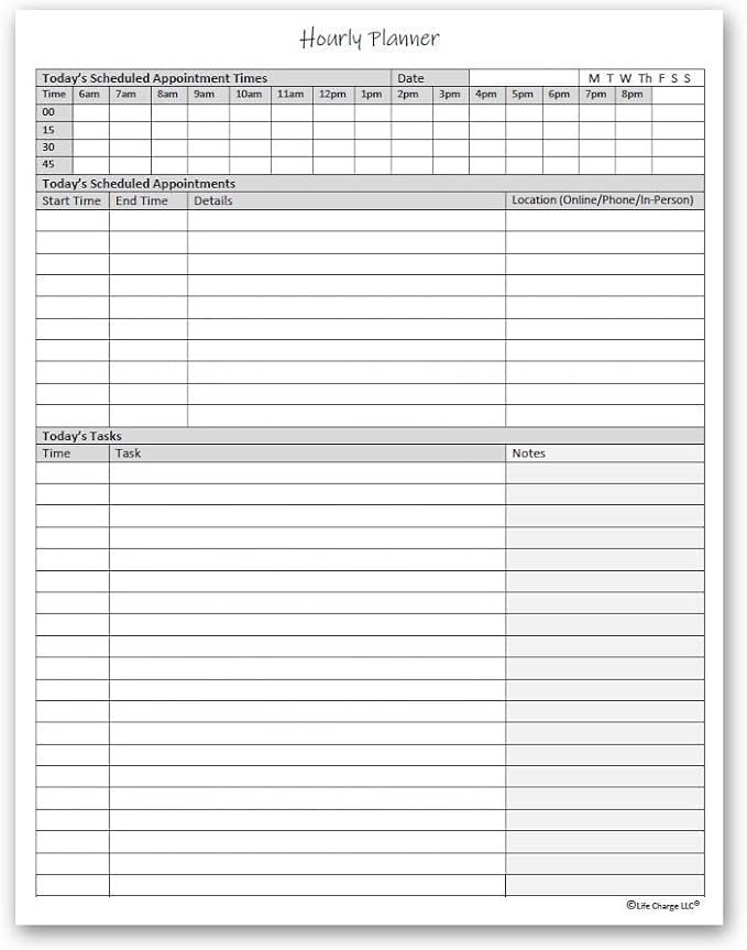 Hourly Planner Notepad. 60 Page Planning Pad w/Appointment Time Block, Task Log List & Note Sections. For Office Work Schedule & Time Management. 8.5 X 11, A4 Sheets.