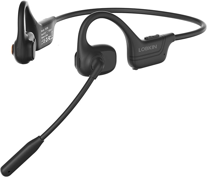 LOBKIN Open Ear Headphones with Mic, Bluetooth Headset with Noise Cancelling Microphone and Multipoint Connect, Wireless Bluetooth 5.3 Headset for Work Call Meeting Driving(Black)