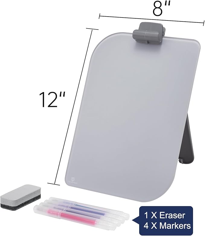 TSJ OFFICE Small Desktop Whiteboard - 12 X 8 Inches Glass Dry Erase Board with Stand, Desk Board Buddy for Home, Office, School Supply