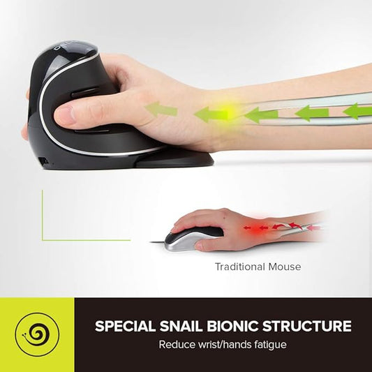 DeLUX Wireless Ergonomic Mouse with 4000DPI, Vertical Mouse with USB Receiver and BT1 + BT2, 6 Buttons and Removable Palm Rest for Laptop Computer and Carpal Tunnel (M618PD-Black)