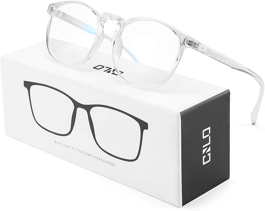 CNLO Blue light blocking Glasses,Computer Gaming Glasses,TV Glasses，For UV Protection, Anti Eyestrain,Lightweight Frame Eyewear,Transparent Men/Women (Crystal)