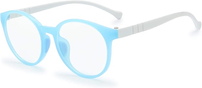 Kids Blue Light Blocking Glasses Silicone Flexible TR-90 Frame, Computer Gaming TV Phone Glasses for Boys Girls Age 3-14 (3-12 yr-Old, B0302 Blue, White)