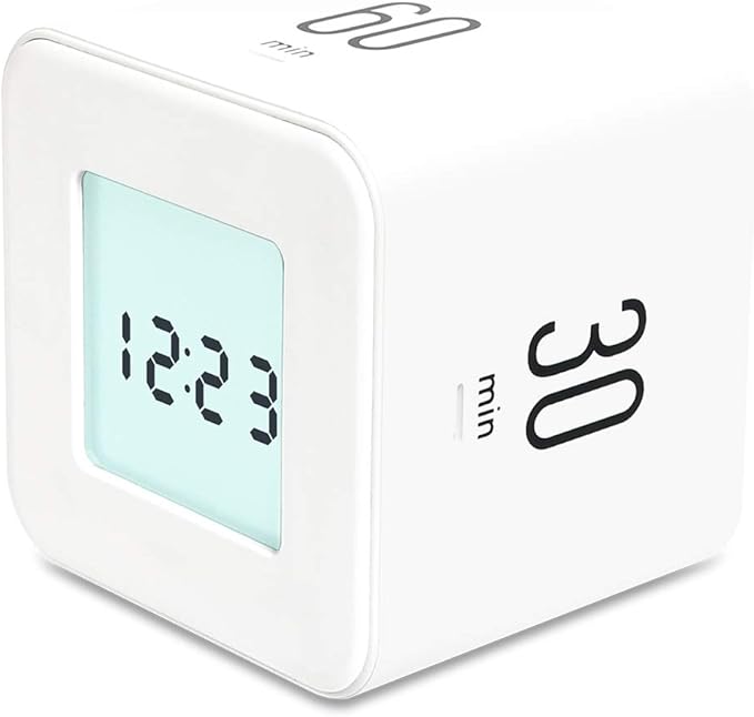 mooas Multi Clock Time Cube Timer (White), Alarm & Backlight Desk Productivity for ADHD Kids Classroom Study, Kitchen, Cooking, Desk, Office, Time Management 5,15,30,60 min Timer Various Setting