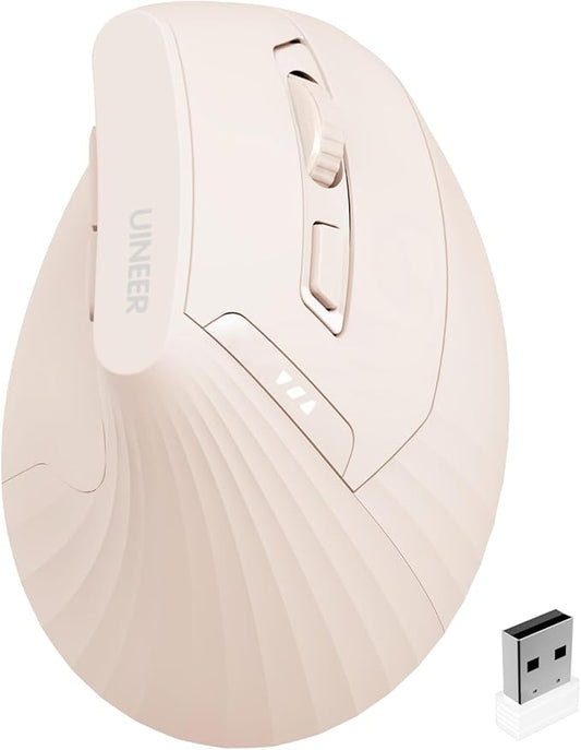Vertical Mouse Wireless, 2.4G Rechargeable Mouse with Battery Indicator,4 Level DPI,Ergonomic Design for Comfort and Reduced Wrist Strain, Ideal for Home,Office Use (Pink)