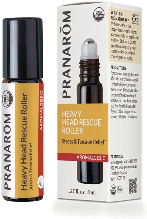 Pranarom - Heavy Head Rescue Roller 8ml - Aromatherapy with Essential Oils - Organic Blend for Tension - Warming & Cooling Effects - Easy Roll-On Application