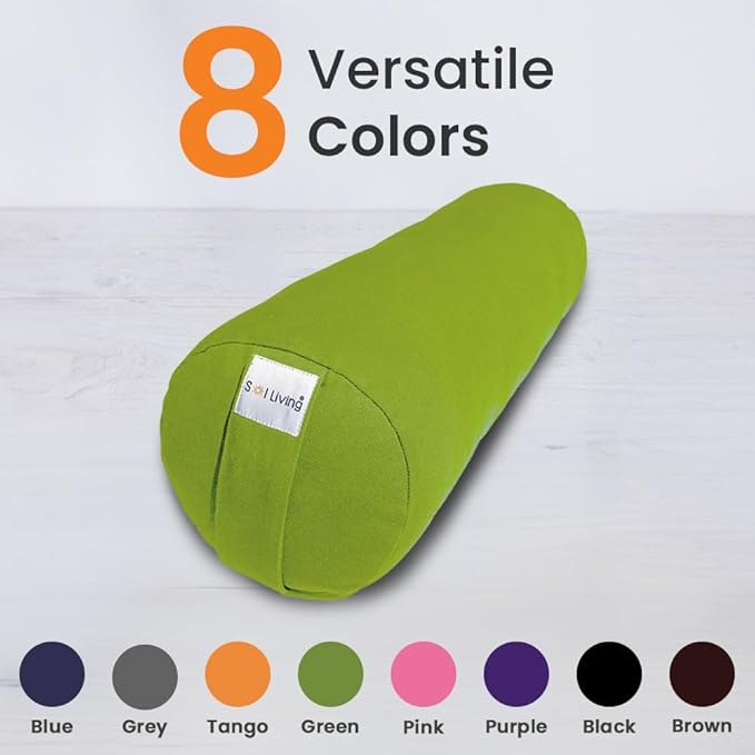 Sol Living Yoga Bolster Pillow for Restorative Meditation - 100% Cotton Cylindrical Cushion with Washable Cover for Balance Support in Asana Poses