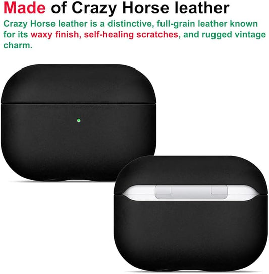 LOPIE Case for AirPods Pro 2nd Generation - Handmade AirPods Pro 2 Case Cover - Made of Crazy Horse Leather - Protective Hard Shell Cover Compatible with Wireless Charging - Vintage Style - Black