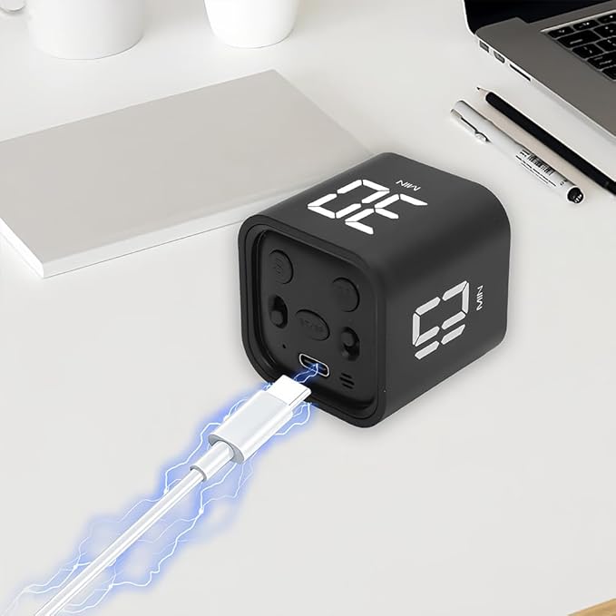 Gravity Cube Timer, Productivity Sensor Flip Kitchen Large LED Display Adjustable Sound Alarm Vibration High Low Volume Custom Modes Kids Study Students Office Exercise Skincare