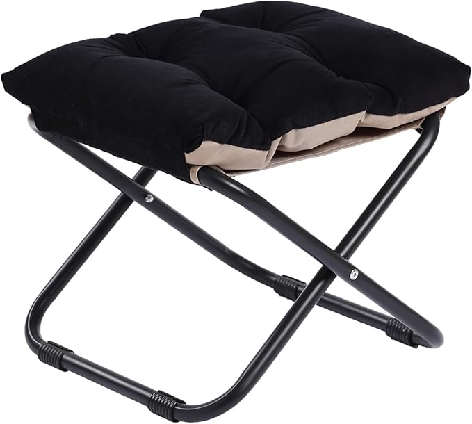 LITA Folding Upholstered Footrest Stool with Straight & Square Shape, Black