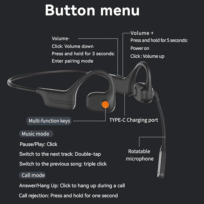 AYI Open Ear Air Conduction Bluetooth Headphone Dual Mic Rotatable Boom Mic Active Noise Cancellation IPX5 Waterproof Bluetooth 5.4 Pain-Free Design for Sports Work Outdoor Activities-DG White