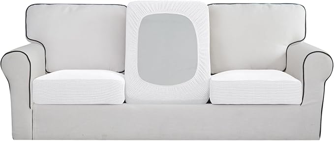 Easy-Going Stretch Individual Chair Couch Cushion Cover Sofa Cushion Furniture Protector Sofa slipcover Soft Flexibility with Elastic Bottom (3-Piece Sofa Cushion Cover, Snow White)
