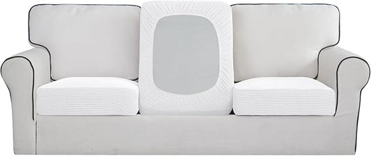 Easy-Going Stretch Individual Chair Couch Cushion Cover Sofa Cushion Furniture Protector Sofa slipcover Soft Flexibility with Elastic Bottom (3-Piece Sofa Cushion Cover, Snow White)