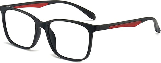 ANRRI Blue Light Blocking Glasses, Anti Eyestrain Lens Lightweight Frame Eyeglasses, Black Fream Red Temple, Men/Women…