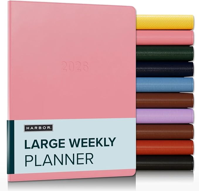 Harbor Large Weekly Monthly Planner 2025-2026 - Calendar Planner and Notebook, Durable Faux Leather, 192 Pages, Softcover & Book Bound - Cambridge Flamingo - 9.75 x 7.5 "