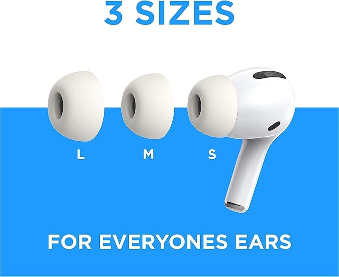 Foam Masters Memory Foam Ear Tips for AirPods Pro 1st & 2nd Gen | Comfortable | Secure | Better Noise Cancellation | Version 3.0 Replacement Buds (Small, Med, Large - 3 Pairs, White)