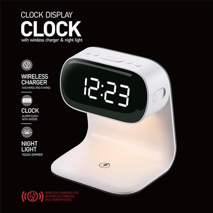 IHAO 3in1 Multi-Functional Wireless Charging Alarm Clock Smart Night Light Qi Charger LED Digital Clock Adjustable Light 15W Fast Wireless Charging for All Qi Phone and TWS Headphone