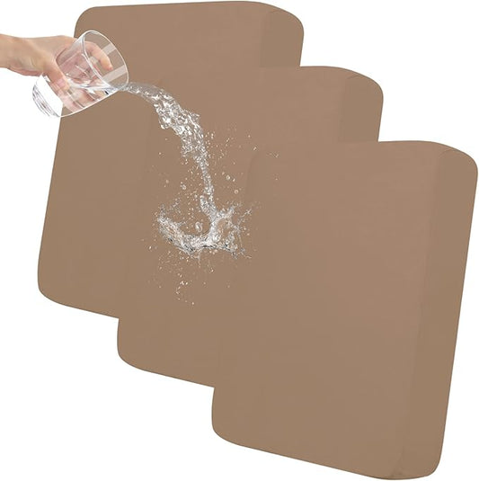 Easy-Going 100% Waterproof Chair Sofa Seat Cushion Slipcovers Couch Cushion Cover Stretch Furniture Protector for Kids, Pets (3-Piece Sofa Cushion, Camel)
