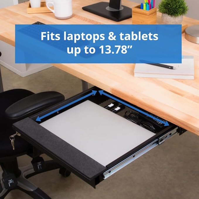 Penn Elcom Under Desk Laptop Drawer, Lockable, for 14” Laptops - Premium Sliding Security Drawers - Model EX-6101B