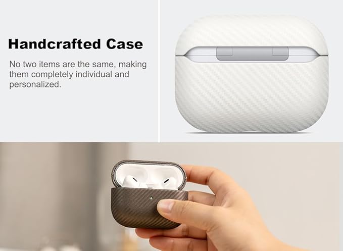 Leather Case - for AirPods Pro 2 Case Cover - Selected Skin-Friendly Leather, with Carbon Fibre Texture, Handmade Drop Protective Hard Cover for AirPods Pro 2nd Generation Earbuds - White