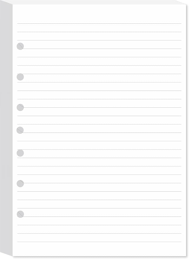 7-Hole Lined Filler Paper Pack of 100 Sheets for Mini Binders, College Ruled, 5-1/2" x 8-1/2", White