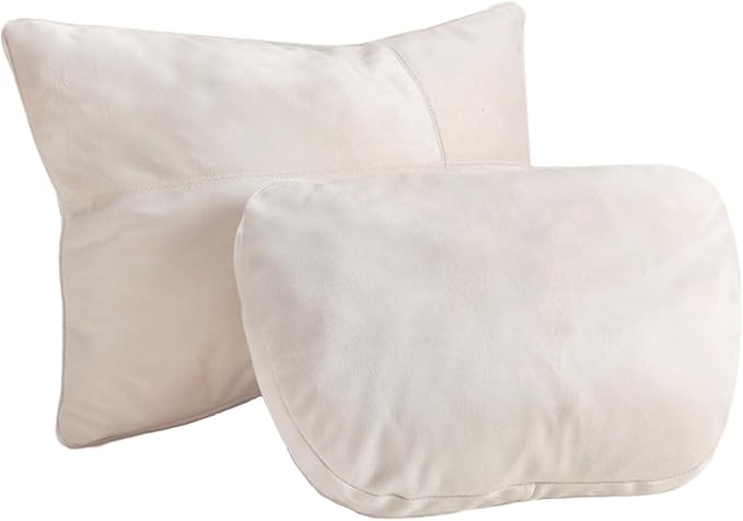2PCS Car Pillow for Car Neck Pillow for Driving Seat Lumbar Support Soft Cushion with Extra Filling Accessories Back Support for Travel Nap and Trips Sleeping(Beige, Head and Lumbar)