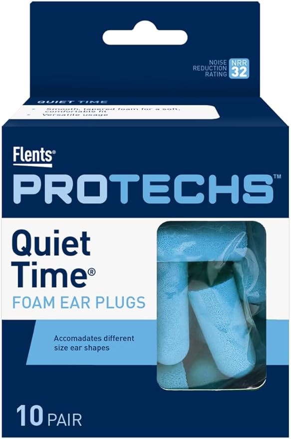 Flents Protechs Foam Ear Plugs for Sleeping, Snoring, Traveling, Concerts, Construction & Studying, Ultra Soft & Comfortable, Blue, 10 Pairs, NRR 32 Hearing Protection for Loud Noise