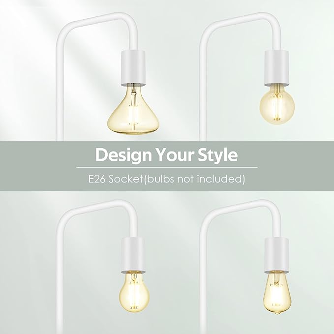 BoostArea Floor Lamp, White Industrial Floor Lamp, 63In Standing Lamp, E26 Socket, On/Off Footswitch, Whole Metal, ETL Listed, Modern Small Lamp for Bedroom, Living Room, Minimalist, Vintage, Mid-Age